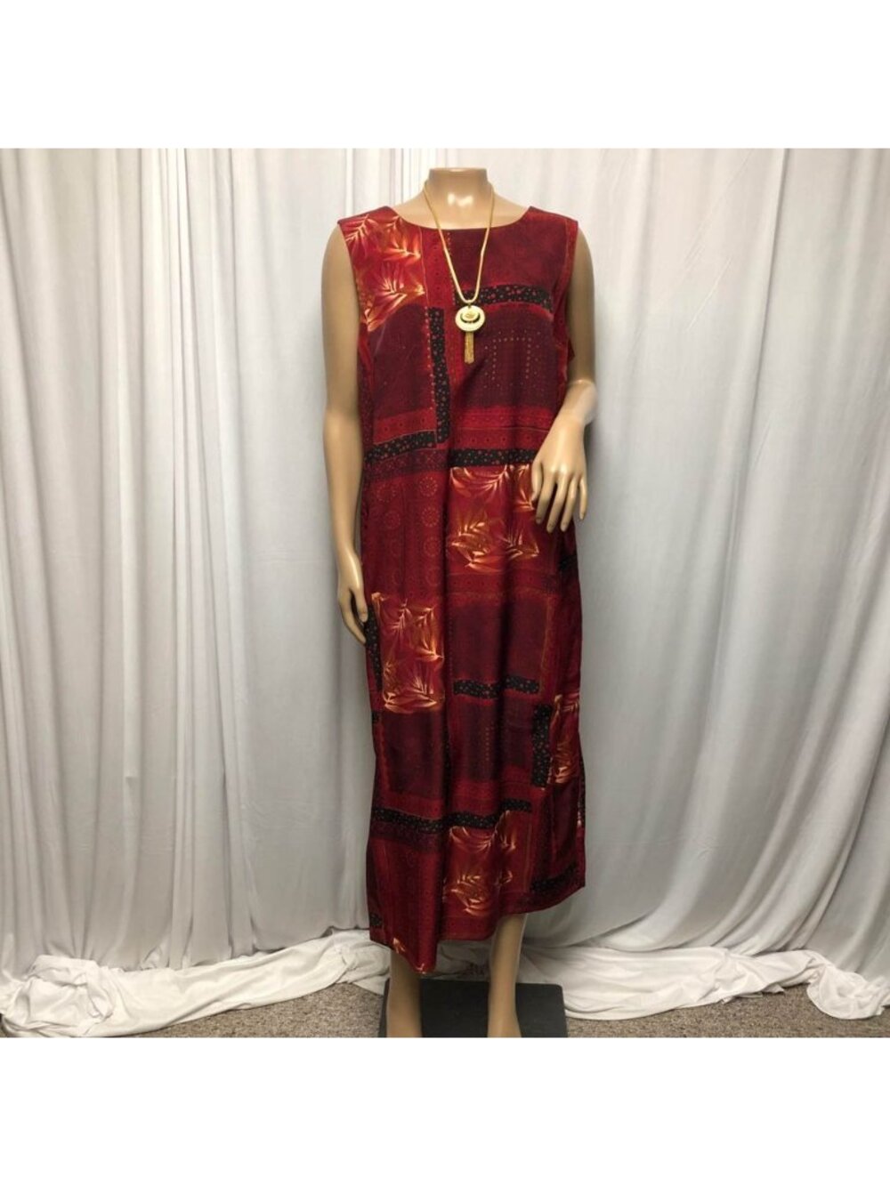 Koret Dress Womens Size 14 Red Black Gold Brown Back Zipper Midi Casual Travel